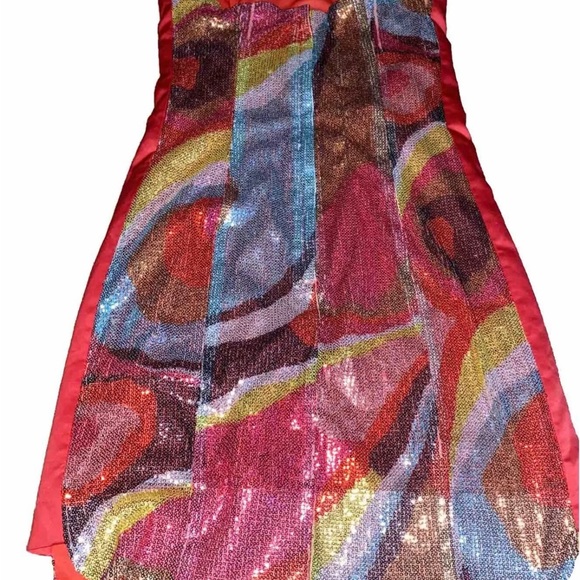 H&M Sequined szL Dress 10 Mini Short Iridescent Shiny Strapless Bling Colorful - Picture 9 of 11